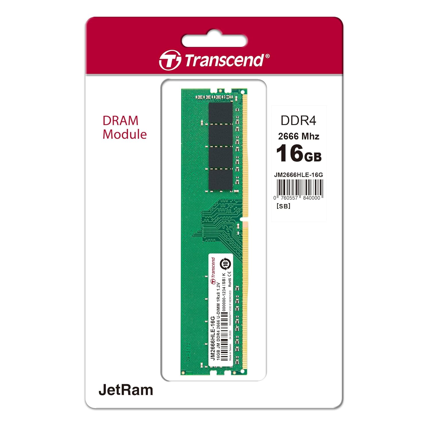 Transcend JetRam Memory DDR4 2666MHz U-DIMM Desktop RAM | 1Rx8, CL19, 1.2V | 4GB, 8GB, 16GB Transcend JetRam Memory DDR4 2666MHz U-DIMM Desktop RAM | 1Rx8, CL19, 1.2V | 4GB, 8GB, 16GB